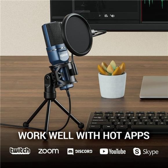 USB Microphone, Computer Cardioid Condenser PC Gaming Mic with Tripod Stand - Picture 6 of 6